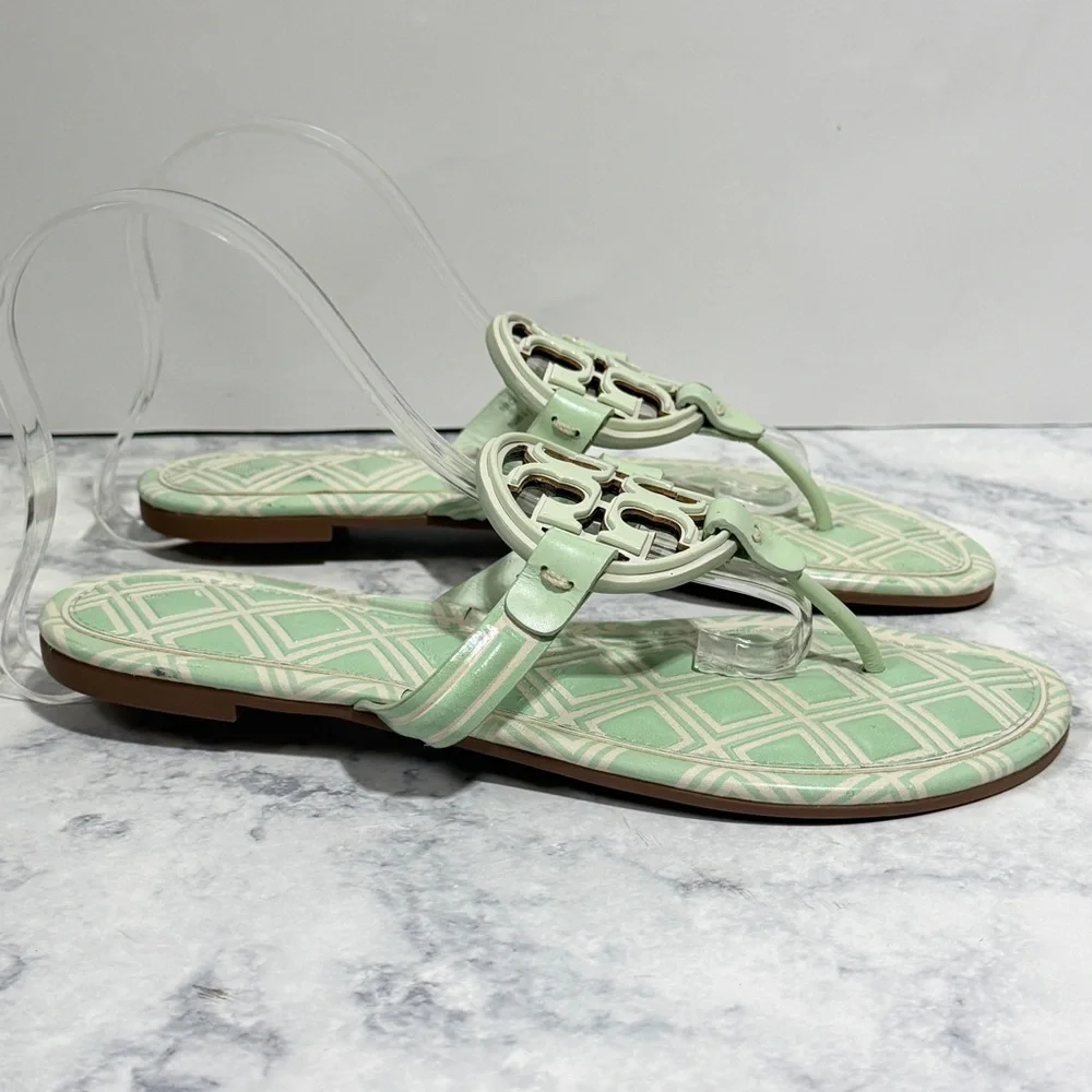 Tory Burch Women's Metal Miller Sandals New Ivory Meadow teal Mist size 8